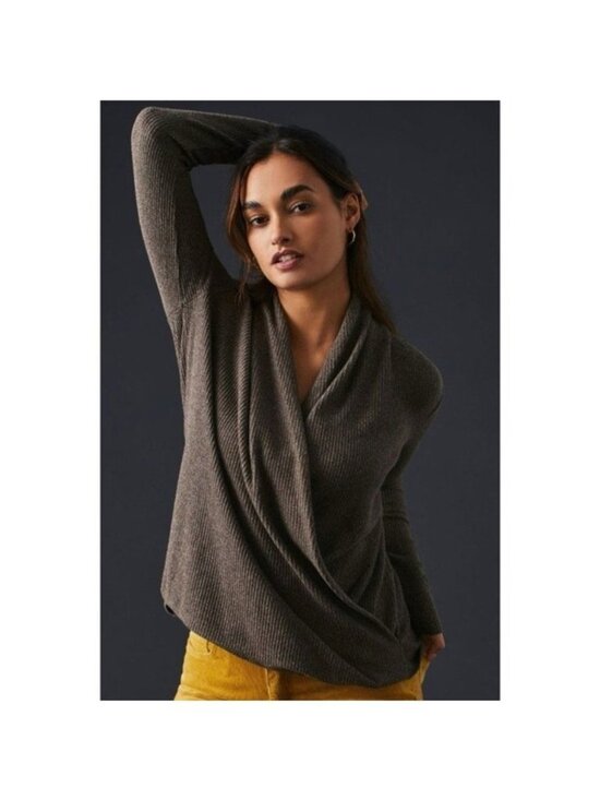 Anthropologie Tops - Anthropologie Daily Practice Ribbed Wrap Sweater Gray Open Front Drape Cardigan